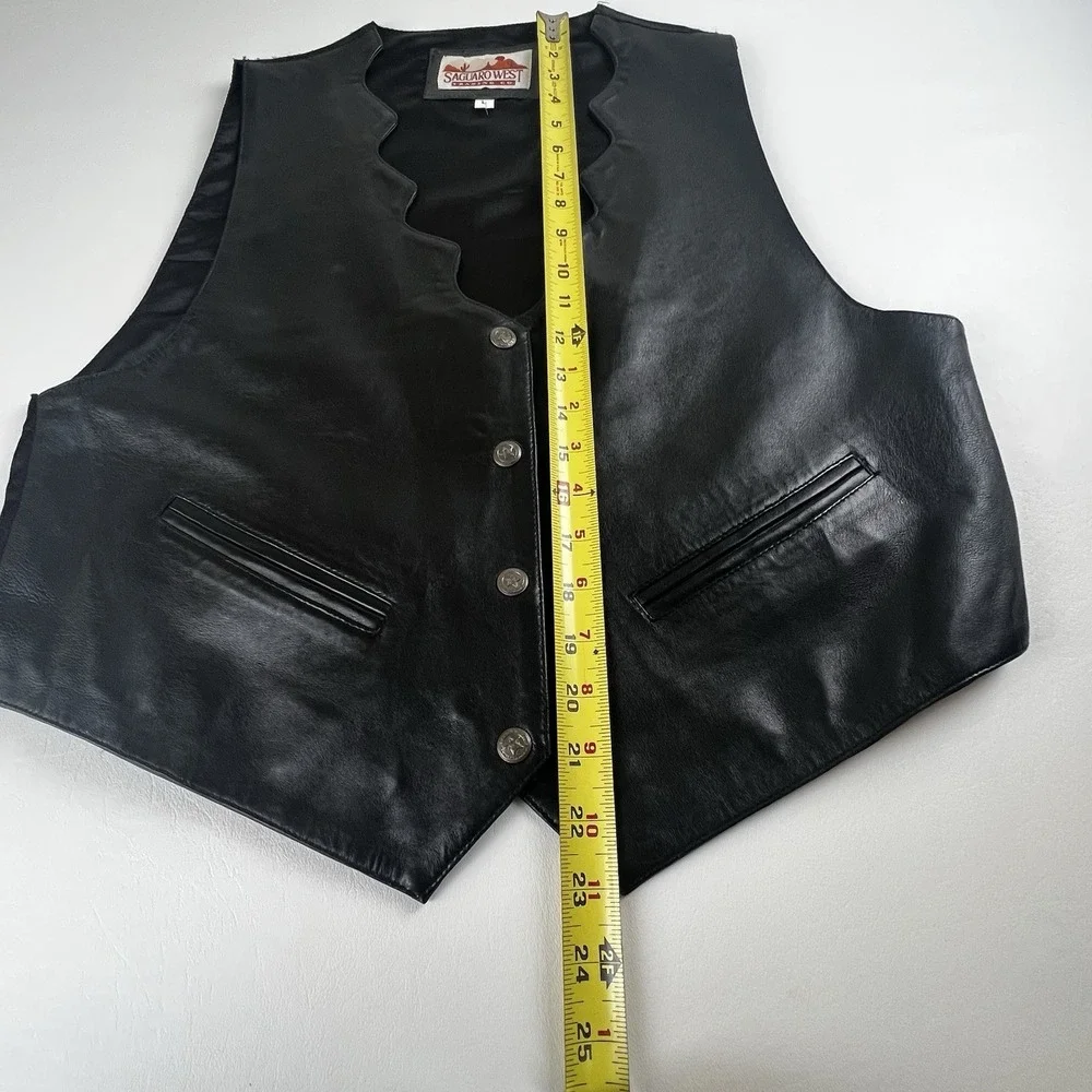 Saguaro West Vest Mens Large Black Genuine Leather Motorcycle Biker Snap Front